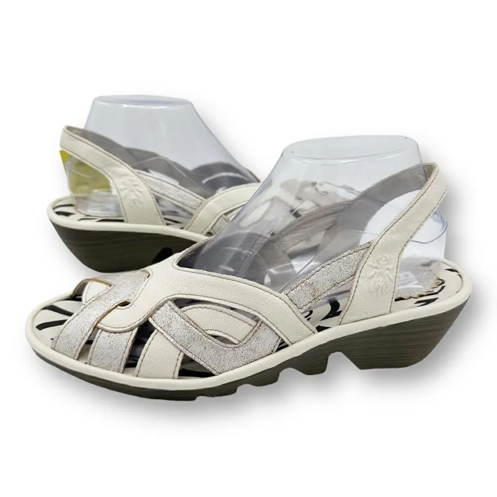 FLY London  Pearl/Off-White Cool/Mousse 39 (US Women's 8.5) Wedge Comfort Sandal
